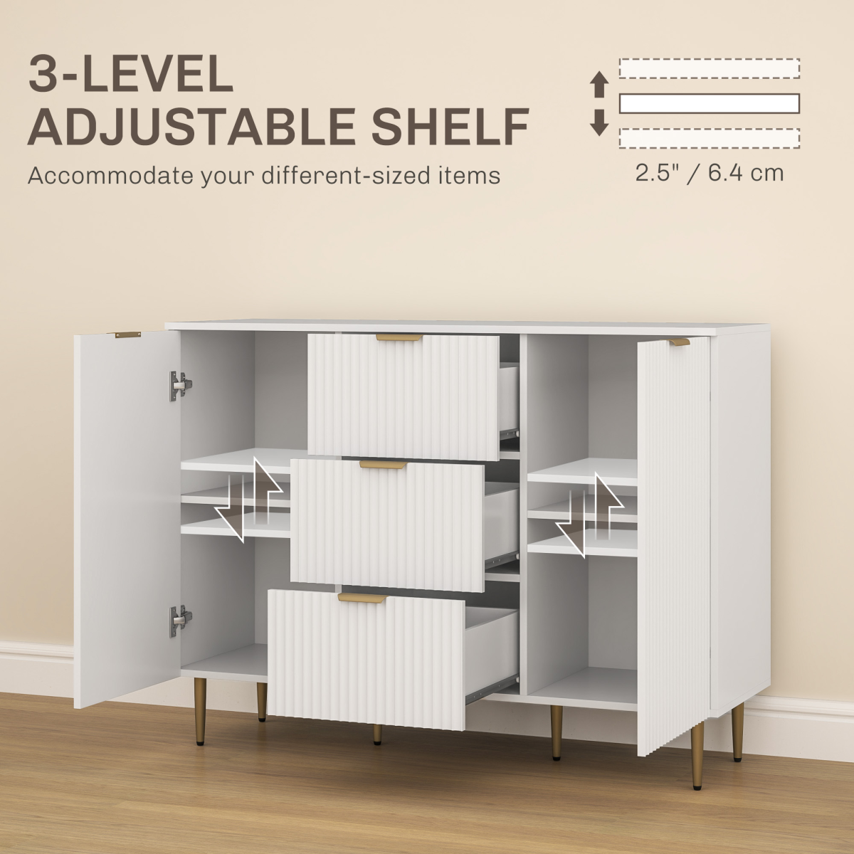 HOMCOM White Storage Cabinet & TV Stand with Adjustable Shelf – Versatile Living Room Furniture