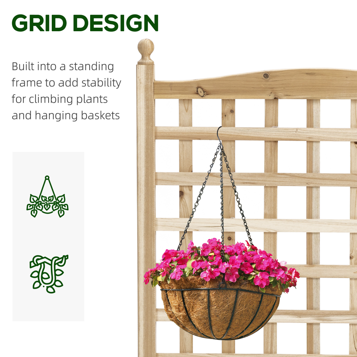 Outsunny Fir Wood Raised Garden Bed with Trellis & Drainage Holes – Indoor Outdoor Planter, Natural