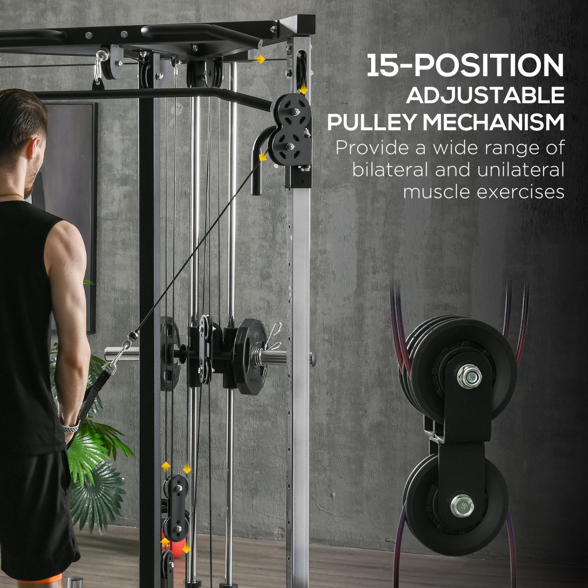 SPORTNOW Home Gym Machine with 15 Adjustable Positions, Dual Pulleys and Pull-Up Station – Workout Station