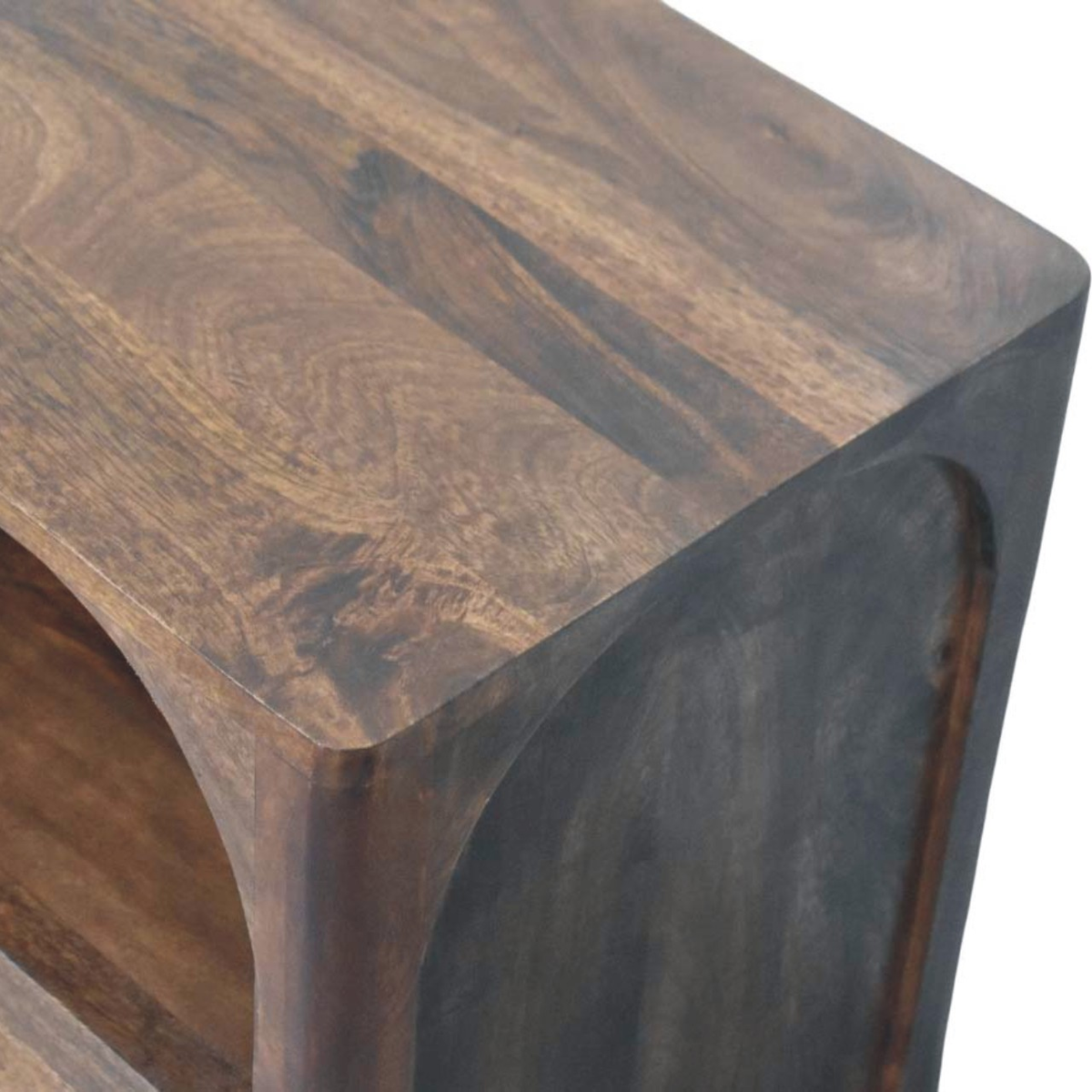Artisan Furniture Solid Wood Arc-Line Bedside Table with 1 Drawer & 1 Open Slot – Roasted Almond, Brown