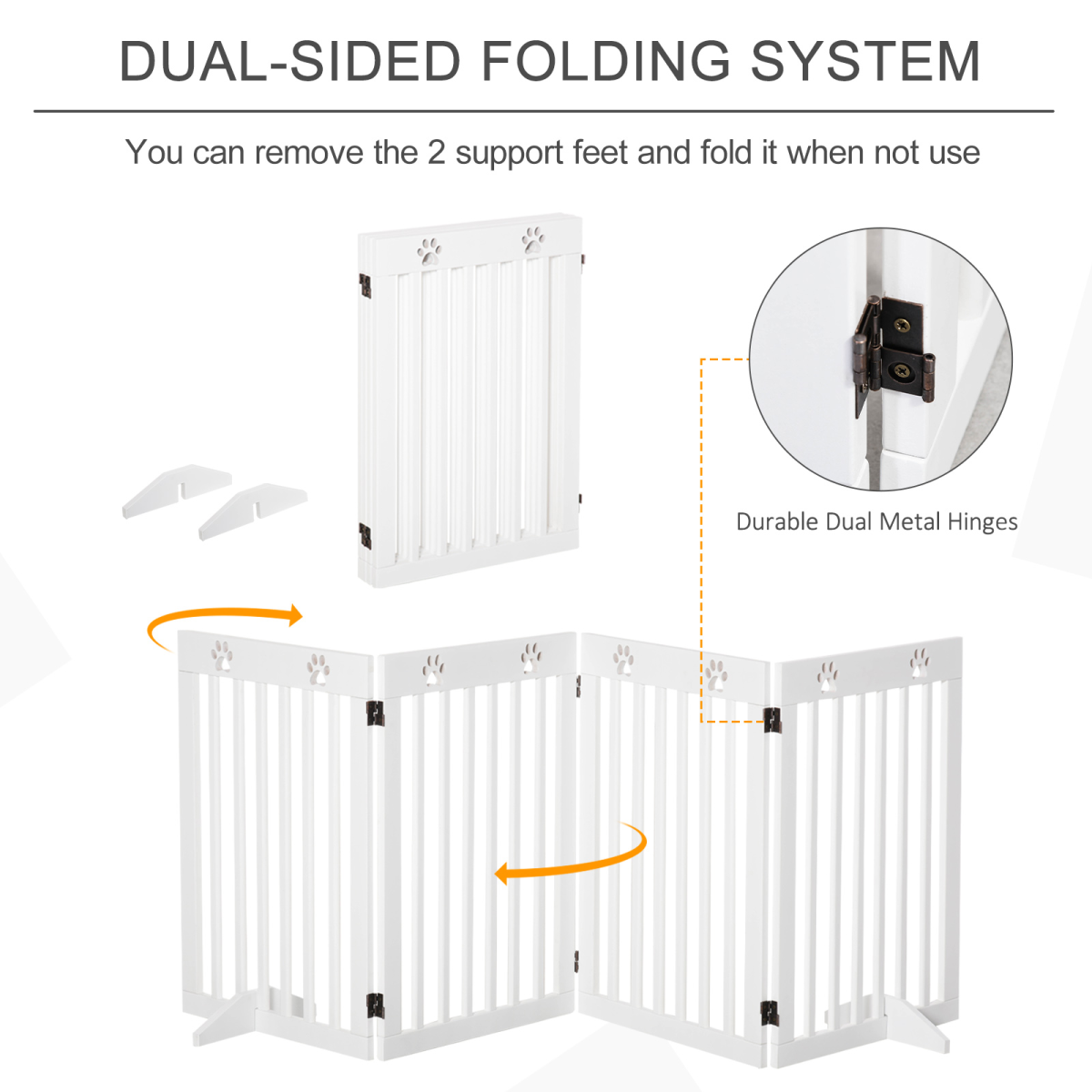 Pawhut Foldable Freestanding Dog Gate with Support Feet – MDF Pet Safety Barrier for Doorways & Stairs, White