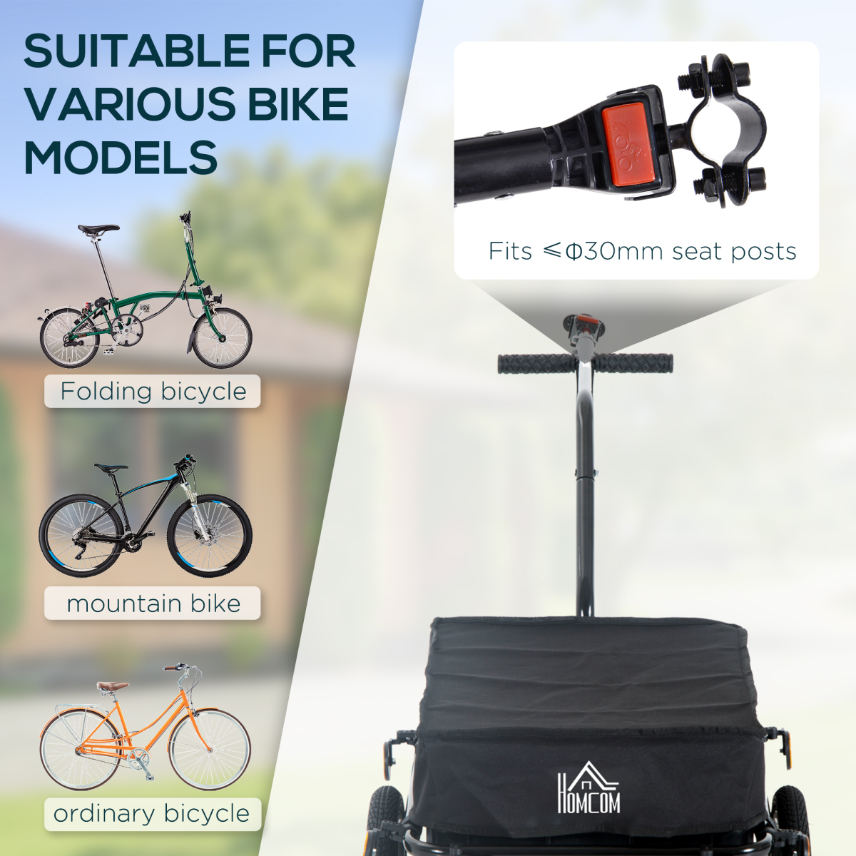 HOMCOM Bike Trailer Cargo Stroller with Removable Compartment – 2-in-1 Bicycle Trailer, Black