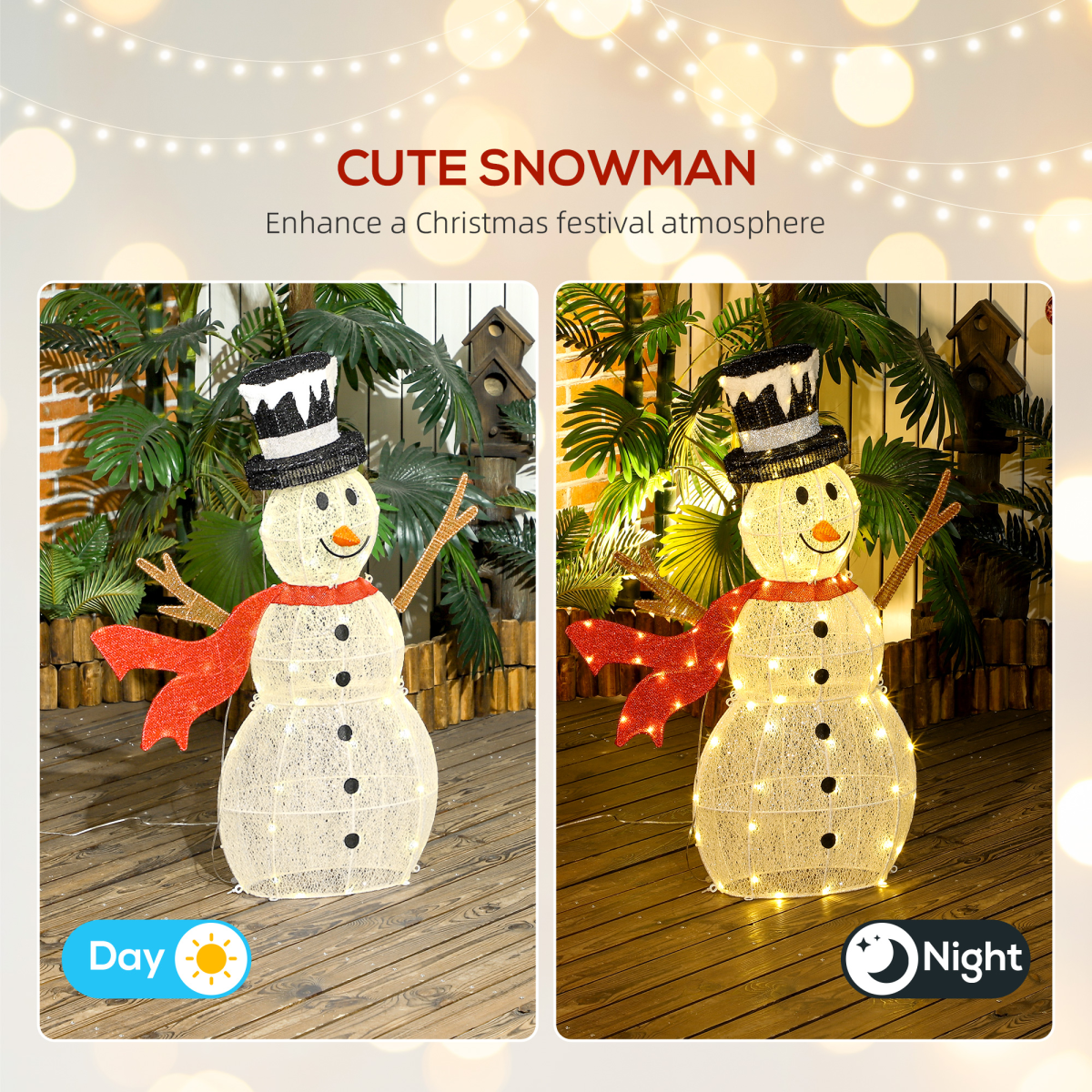 Outsunny Lighted Christmas Snowman with 78 LED Lights – Waterproof Outdoor Garden Decoration, White