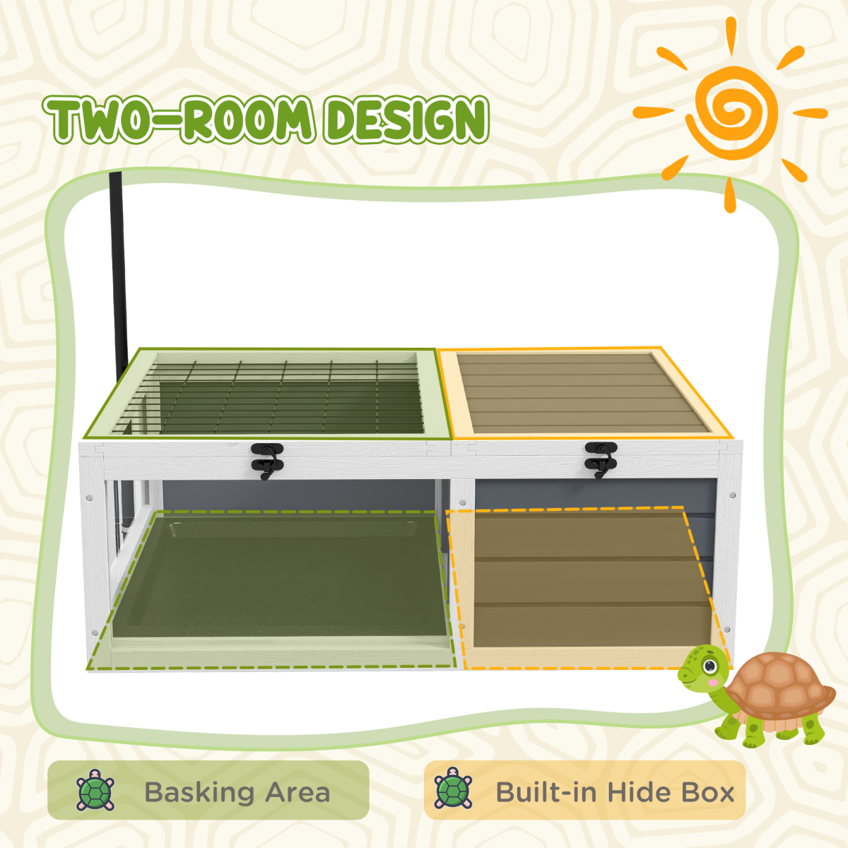 PawHut Wooden Tortoise House with Hide Box, Basking Area & Adjustable Lamp Holder – Tortoise Table, Grey