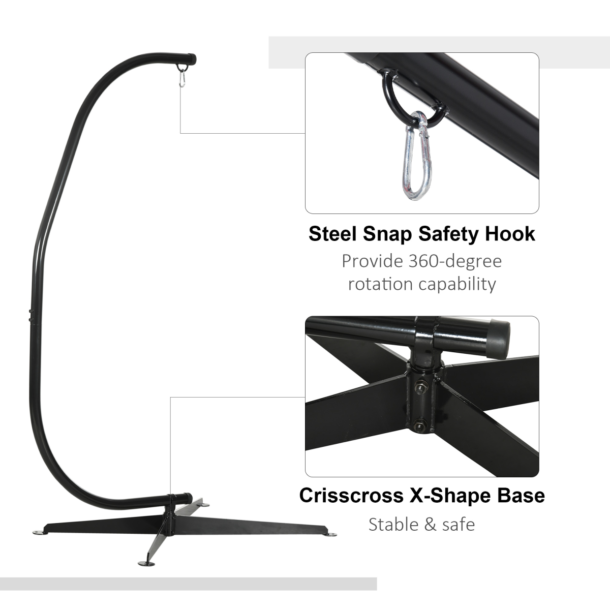 Outsunny Heavy Duty Metal C-Stand for Hammock Chair with 360° Rotation – Indoor or Outdoor, Stand Only