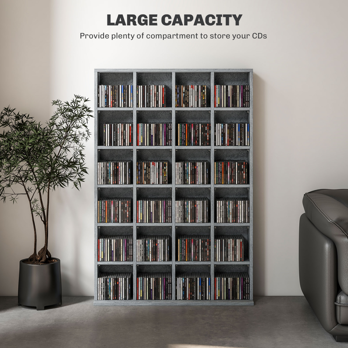 HOMCOM DVD, CD and Blu-ray Media Storage Rack – Four-Column Display Shelf Unit for Living Room, Grey