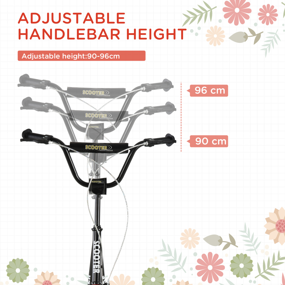 HOMCOM Kids Kick Scooter with Adjustable Handlebar, Dual Brakes & Inflatable Wheels – Ages 5+, Black