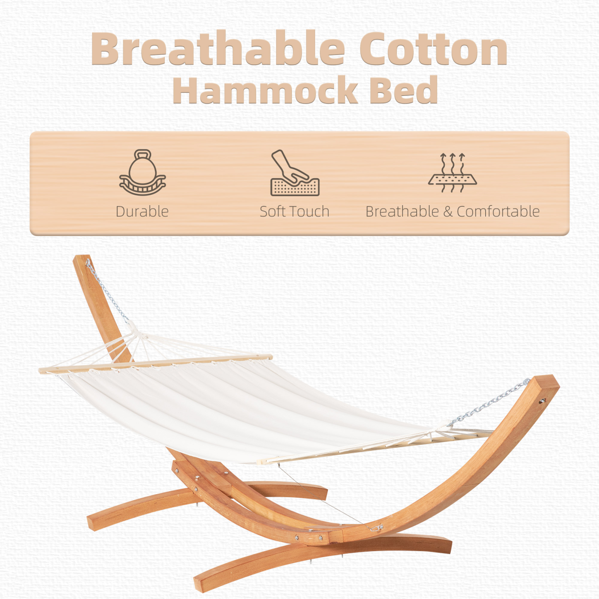Outsunny Garden Hammock with Curved Wooden Stand – Freestanding Outdoor Relaxation, White