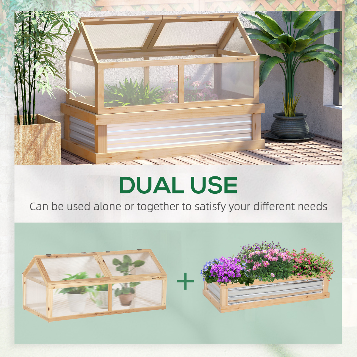Outsunny Raised Garden Bed with Greenhouse Top, Polycarbonate Panels & Openable Roof – 122 x 61 x 81.7cm