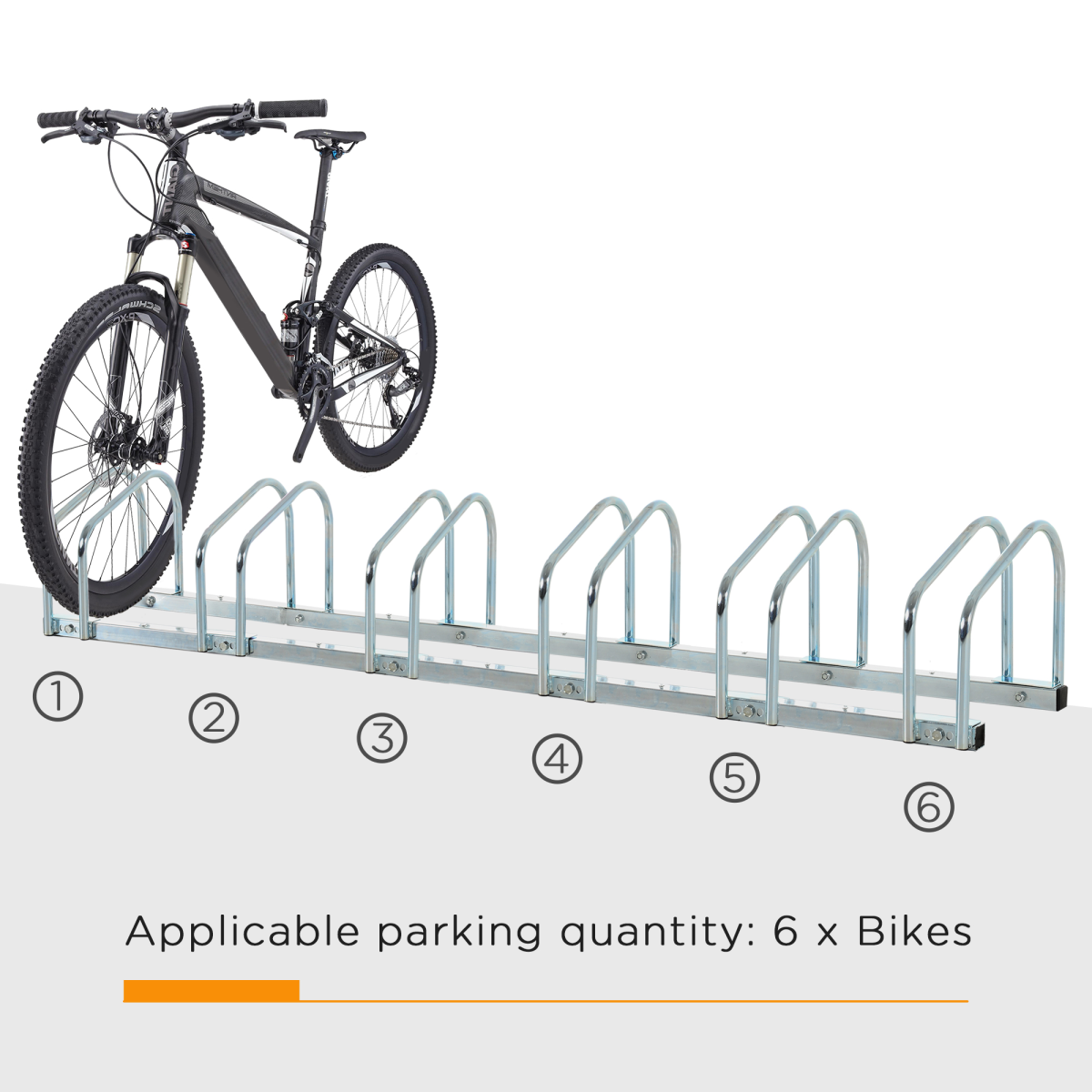 HOMCOM 6 Bike Parking Rack with Detachable Stands – Galvanised Steel Floor or Wall Mounted Bicycle Storage