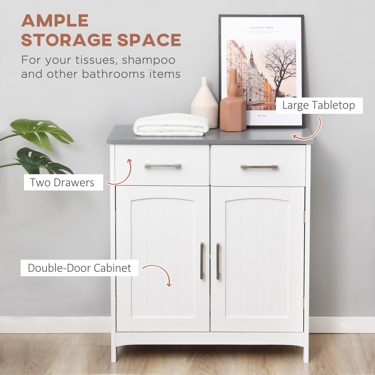 kleankin Freestanding Bathroom Cabinet with 2 Drawers, Cupboard & Adjustable Shelf – Bathroom Storage