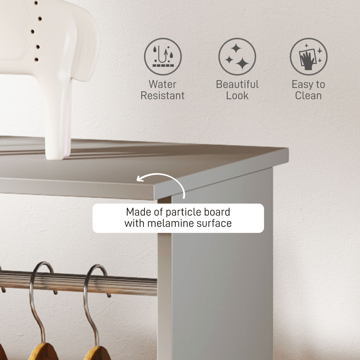 HOMCOM Mobile Double Open Wardrobe with 2 Hanging Rails and Wheels – Bedroom Clothes Storage, Grey