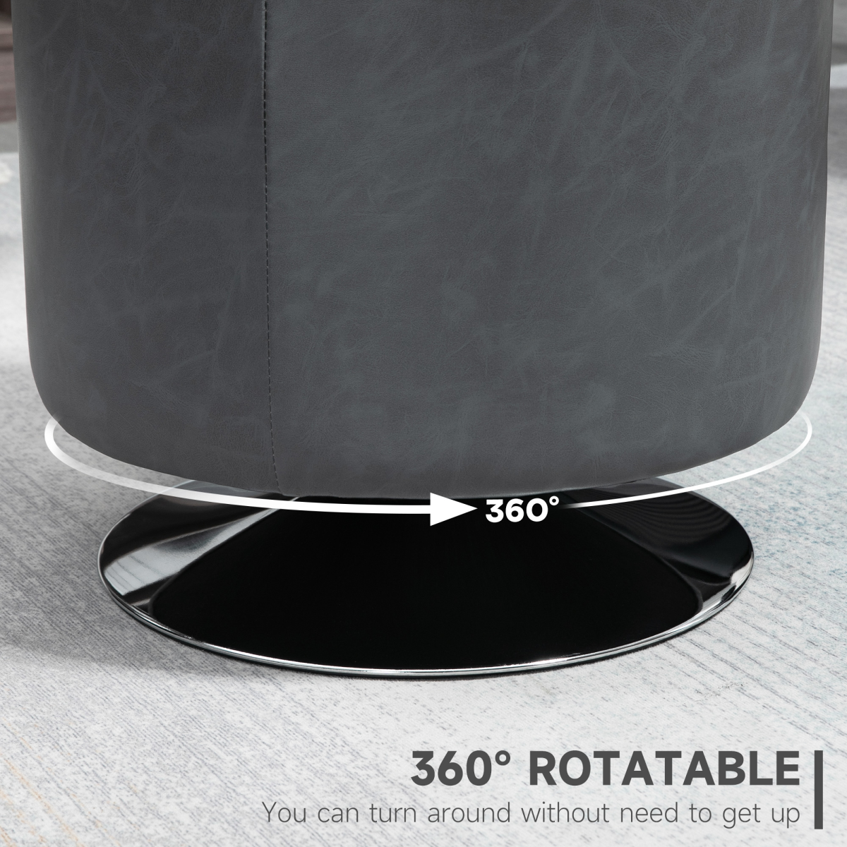 HOMCOM 360° Swivel PU Leather Footstool Ottoman with Steel Base – Footrest or Extra Seat, Grey