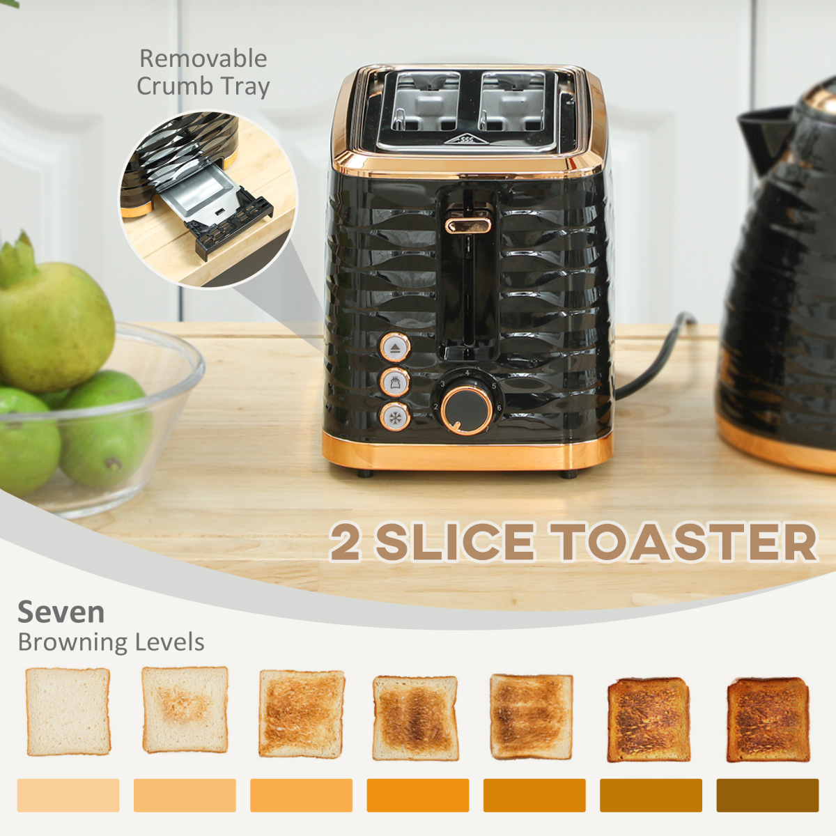 Pebbled 1.7L Fast Boil Kettle & 2-Slice Toaster Set – Matching Breakfast Duo with Textured Finish