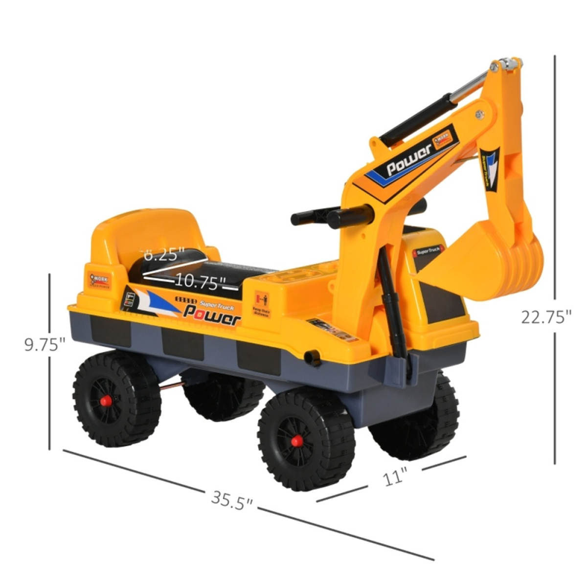 Kids Ride-On Excavator with Lights, Music, Helmet & Under-Seat Storage – 2-in-1 Digger Toy for Ages 2–3, Yellow