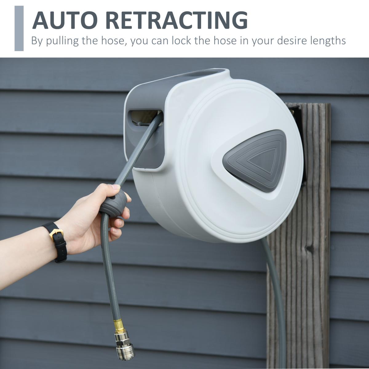 Durhand Retractable Air Hose Reel, 15m + 140cm, Auto Self-Winding Wall Mount – 1/4" Fittings for Garages