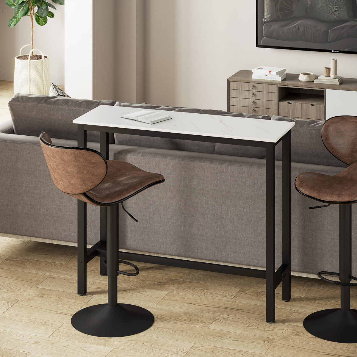 Breakfast Bar Table with Adjustable Footpads – Modern Two-Tone Kitchen Bar Table, White & Black