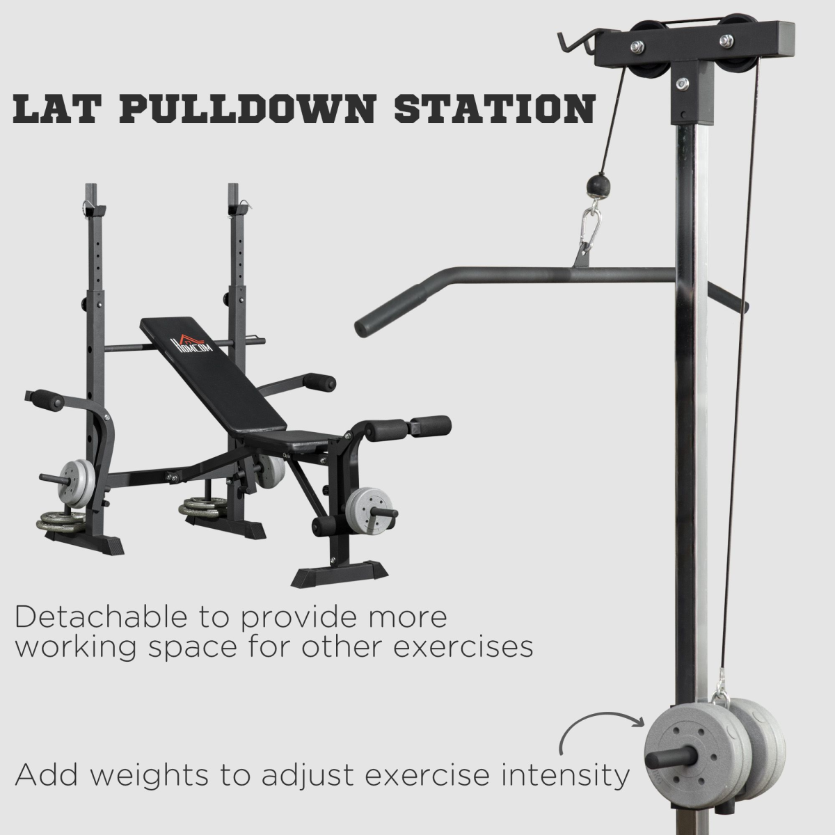 HOMCOM Adjustable Weight Bench with Barbell Rack & Lat Pulldown – Multifunction Full Body Home Gym Bench