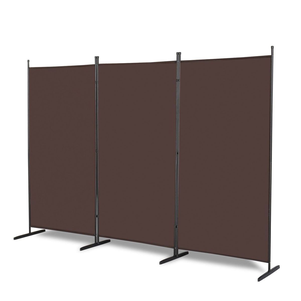6ft 3-Panel Folding Room Divider – Polyester Fabric Privacy Screen, Steel Frame, Brown