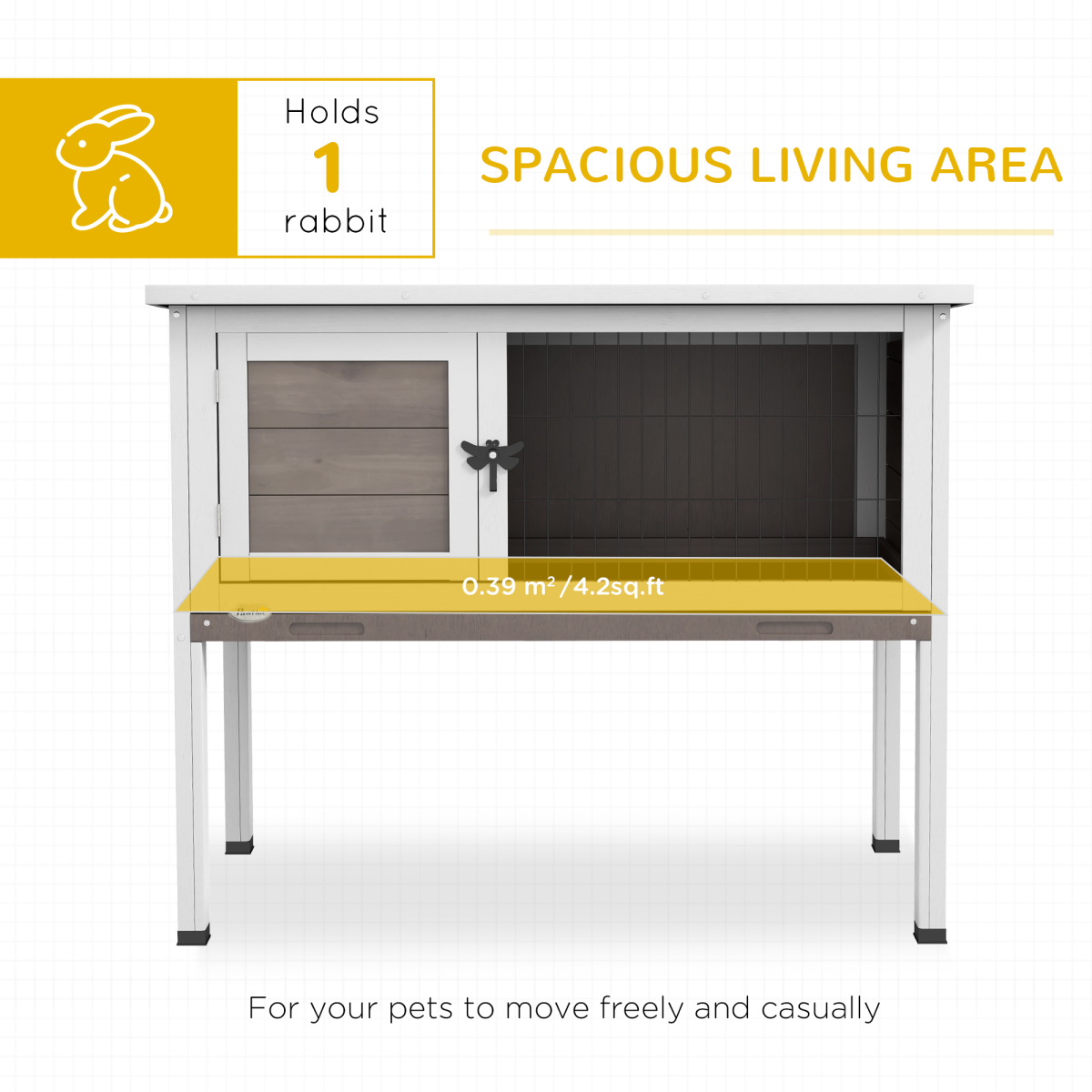 PawHut Large Elevated Wooden Rabbit Hutch with Asphalt Roof and Removable Tray – Indoor Outdoor Pet House