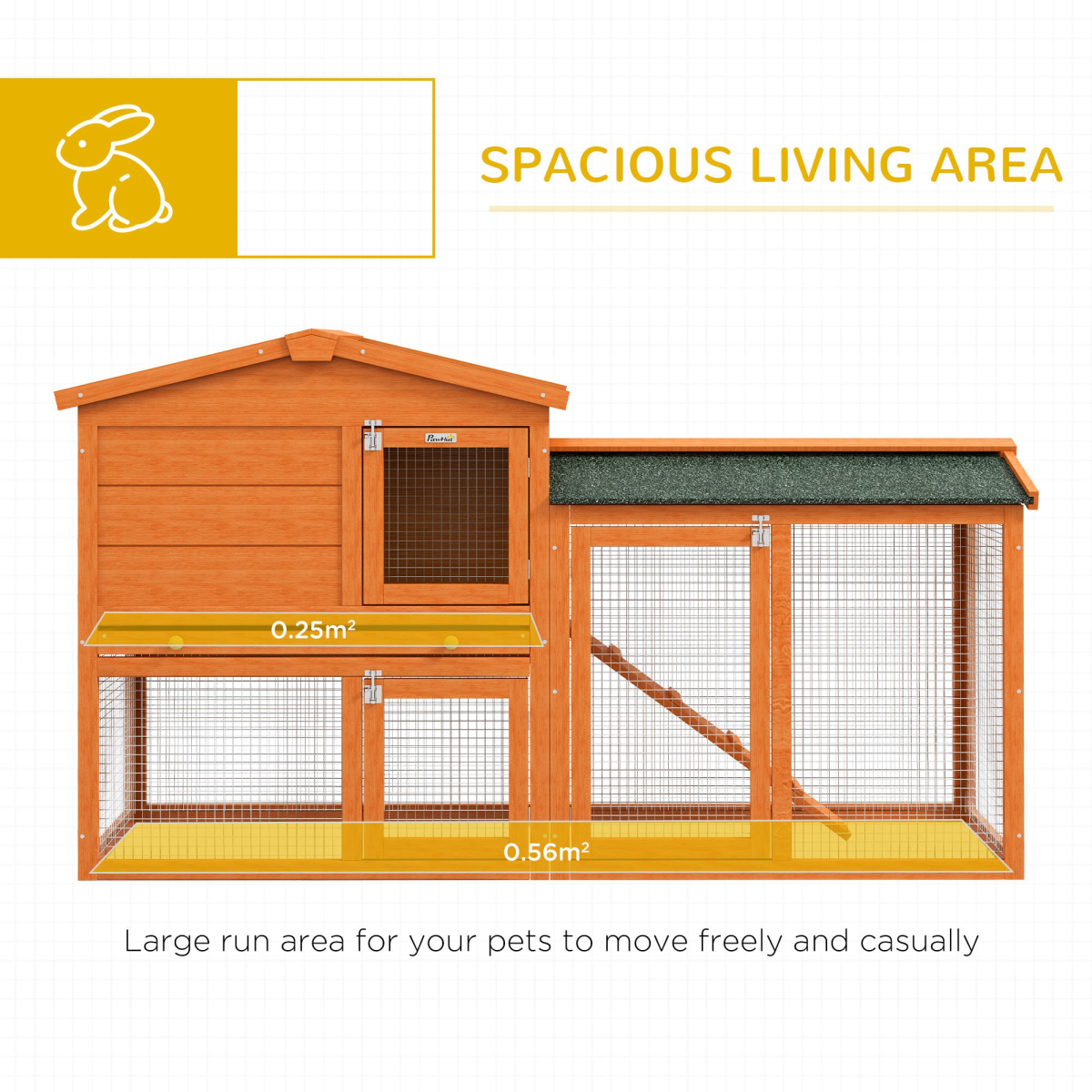 PawHut Wooden Rabbit Hutch with Run, Ramp & Slide-out Tray – Weatherproof Outdoor Pet House, Orange