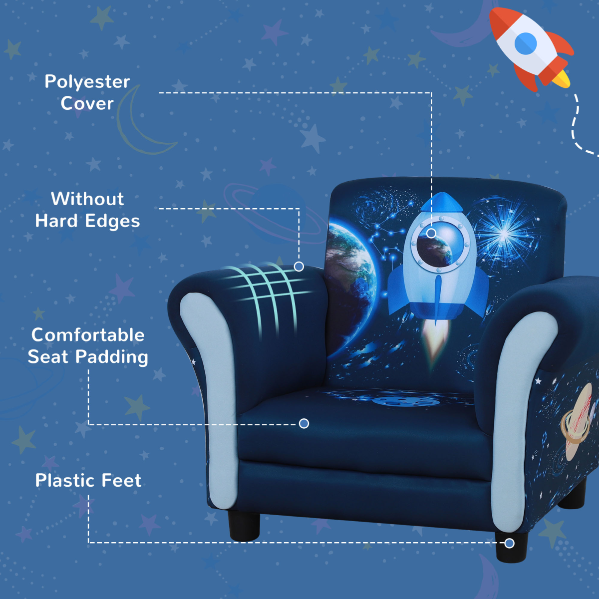 HOMCOM Child Armchair Kids Mini Sofa Chair with Armrests and Padded Seat for Ages 3-6 – Blue