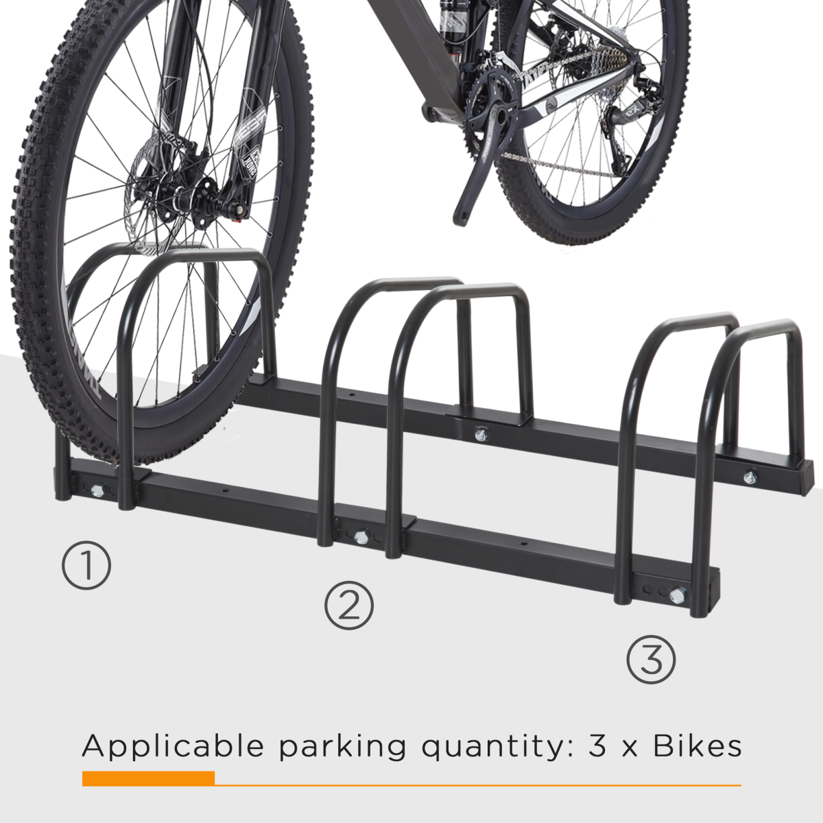 HOMCOM 3-Bike Parking Rack, Galvanised Steel Floor or Wall Mounted Bicycle Stand – Detachable Cycle Storage, Black