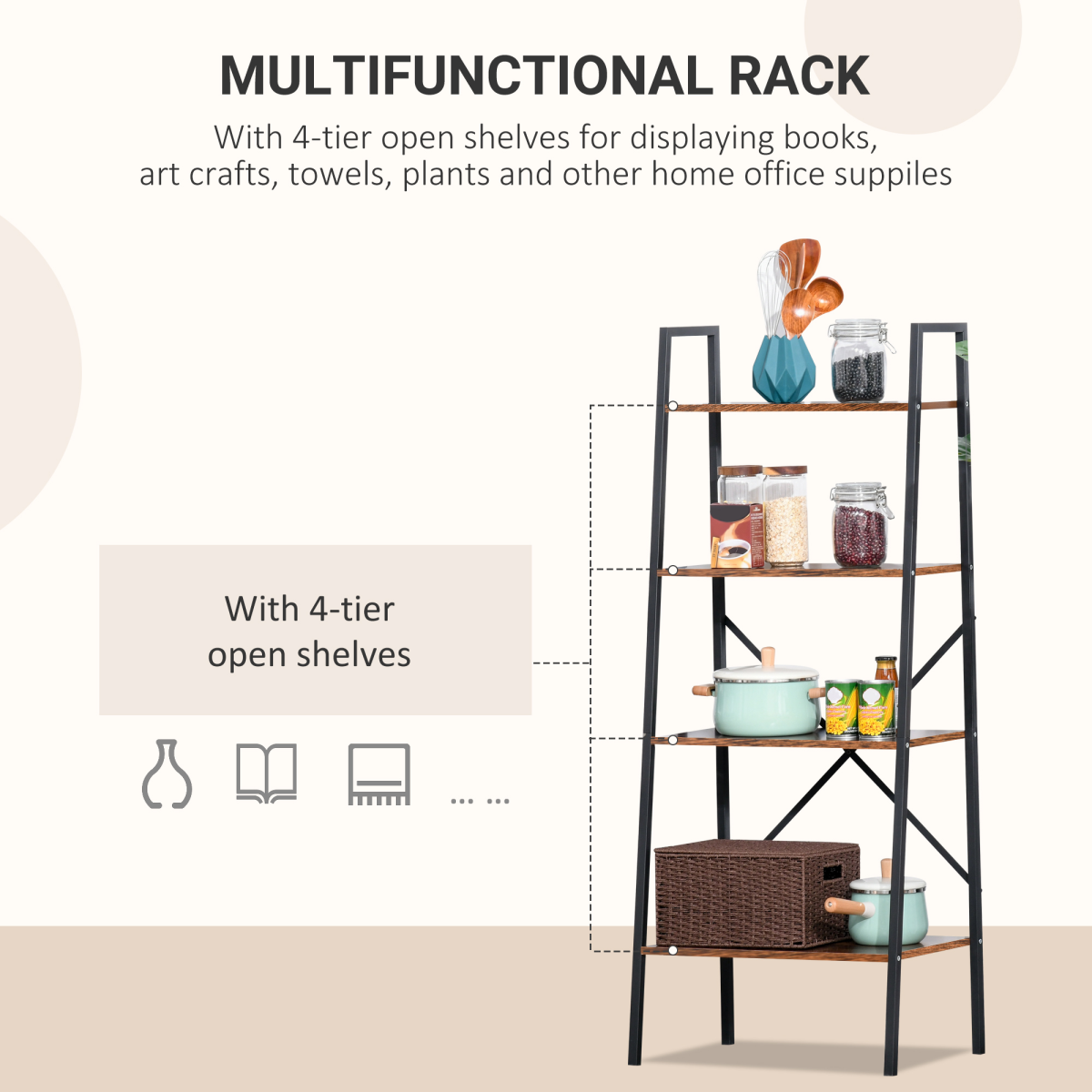 4-Tier Minimalist Ladder Shelf Unit with Steel Frame & MDF Shelves – Home Display Storage Bookcase
