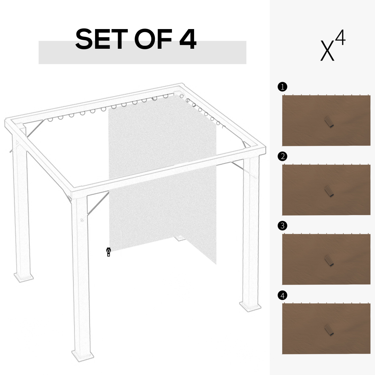 Outsunny 3 x 4m Gazebo Replacement Sidewalls, 4 Panels with Zip Doors – Polyester, Dark Brown
