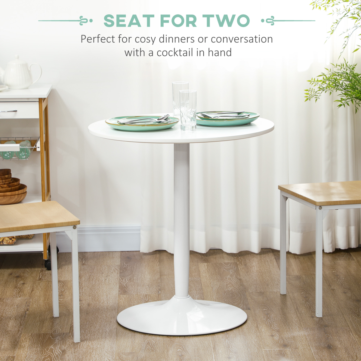 HOMCOM Round 2-Seater Dining Table with Steel Base and Non-Slip Pads – Compact Kitchen & Balcony Table