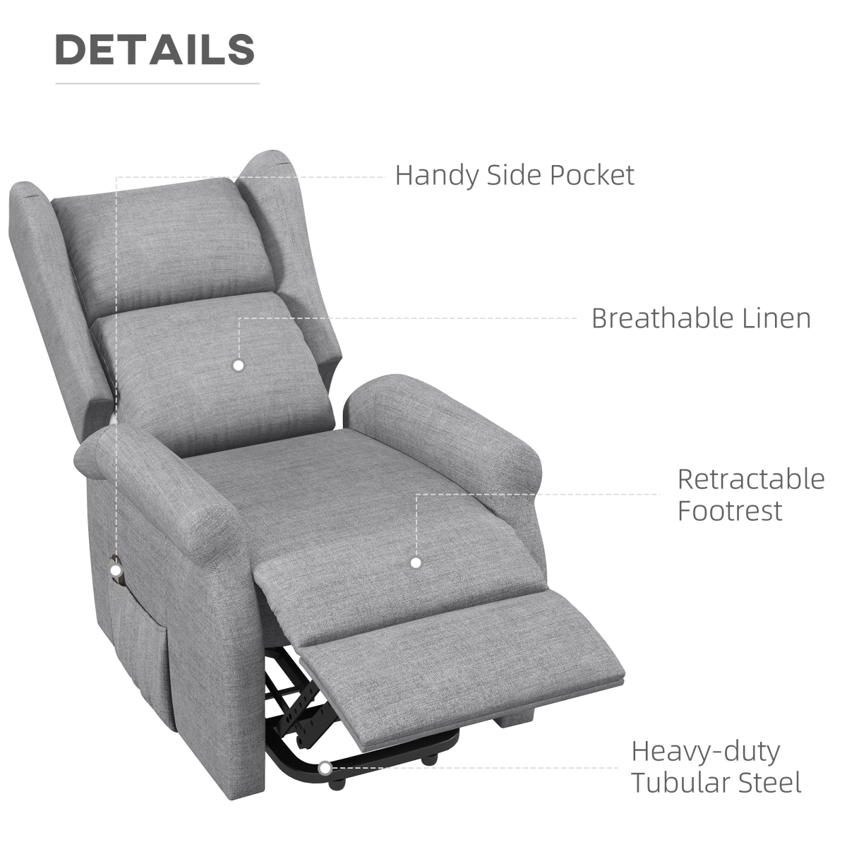 HOMCOM Power Lift Fabric Recliner Armchair with Remote Control – Electric Riser Chair, Grey