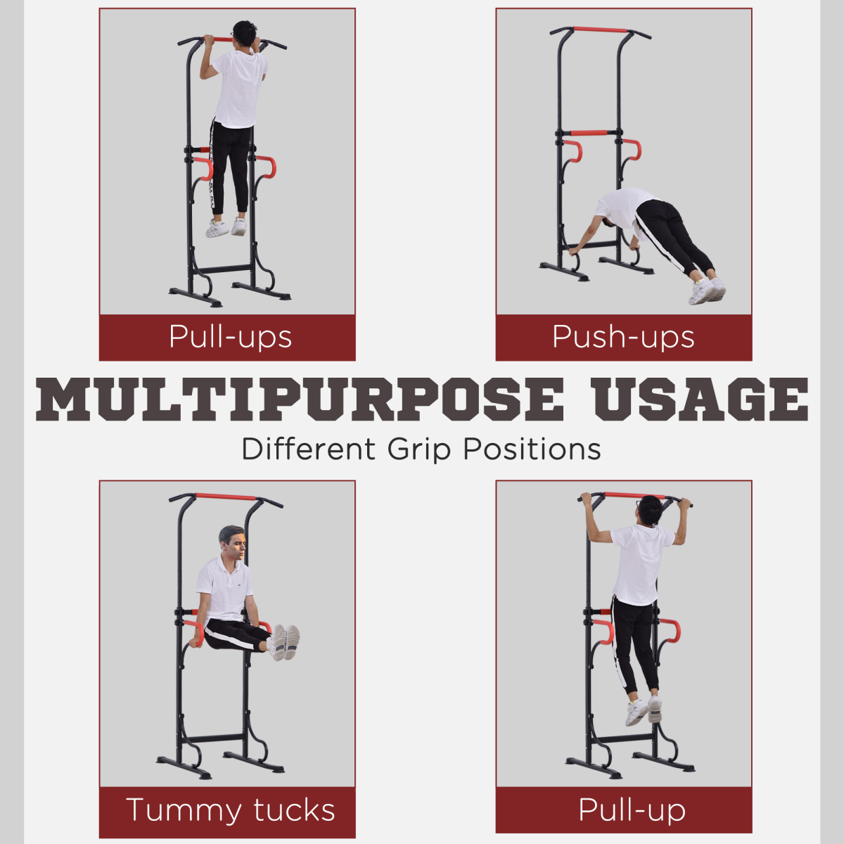HOMCOM Power Tower with Adjustable Height, Pull Up Bar & Dip Station – Free Standing Steel Workout Station