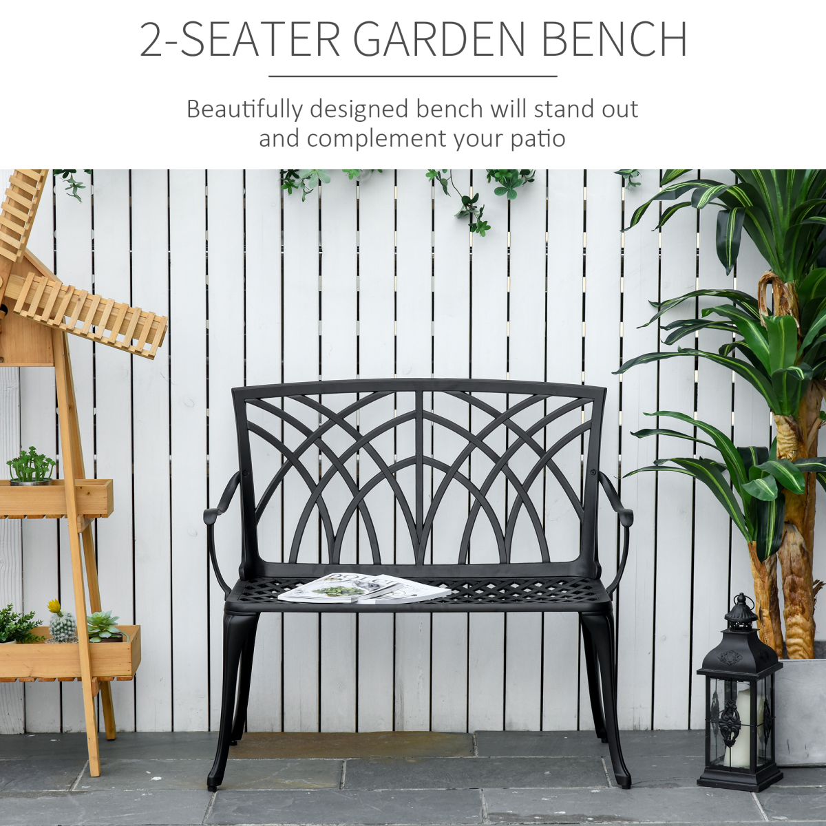 Outsunny 2-Seater Cast Aluminium Garden Bench with High Back & Armrests – Outdoor Loveseat for Patio & Balcony