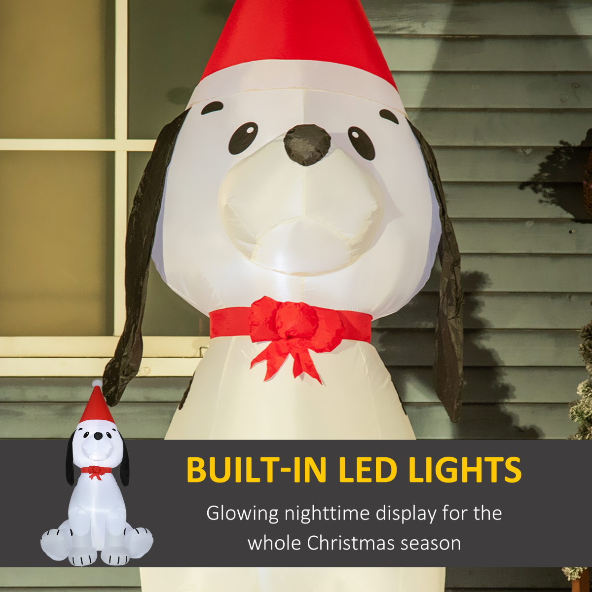 HOMCOM 6ft Inflatable Christmas Puppy Dog in Santa Hat with LED Lights – Indoor & Outdoor Decor