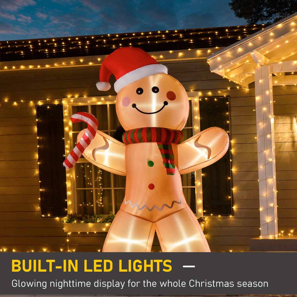 HOMCOM 8ft Inflatable Christmas Gingerbread Man with Internal Lights – Indoor Outdoor Festive Yard Decoration