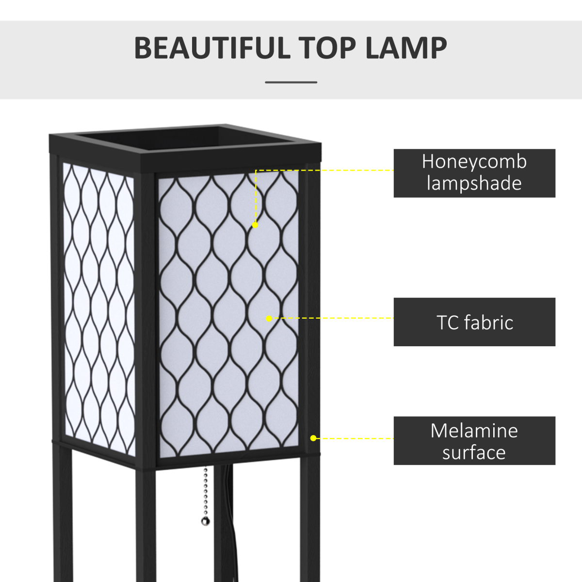 4-Tier Open Shelf Wooden Floor Lamp, 160cm – Black/White