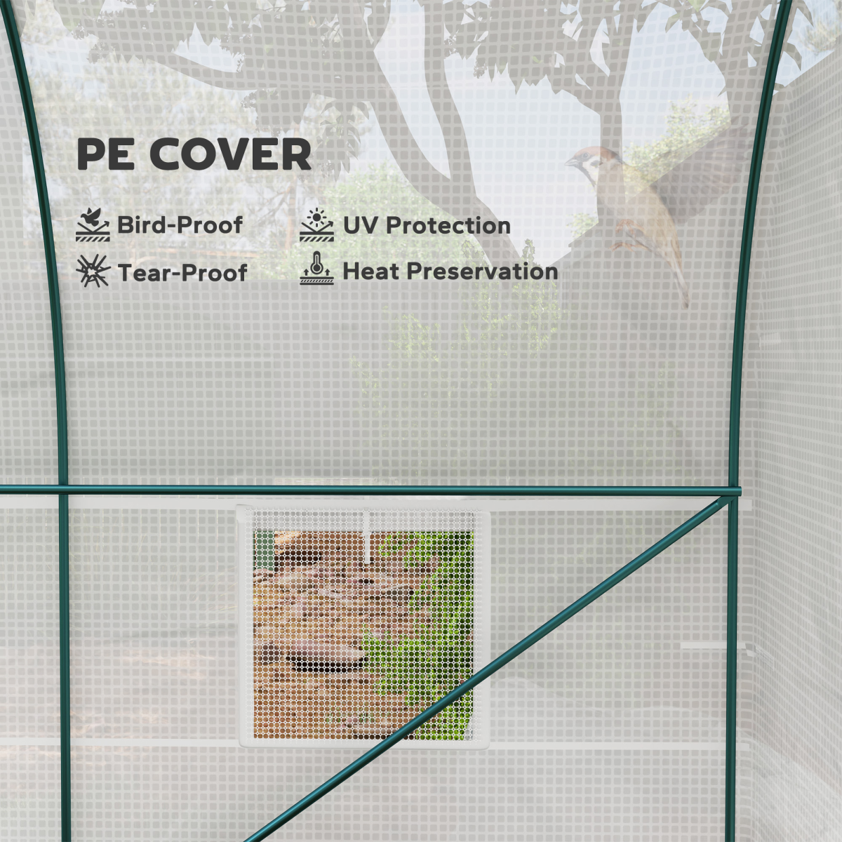 Outsunny 2 x 2.5m Polytunnel Greenhouse with Roll-Up Door and Mesh Windows, Steel Frame, PE Cover, White