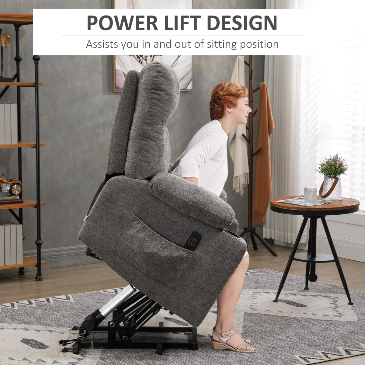 HOMCOM Heavy Duty Riser Recliner Lift Chair with Handset Control – Electric Recliner, Grey
