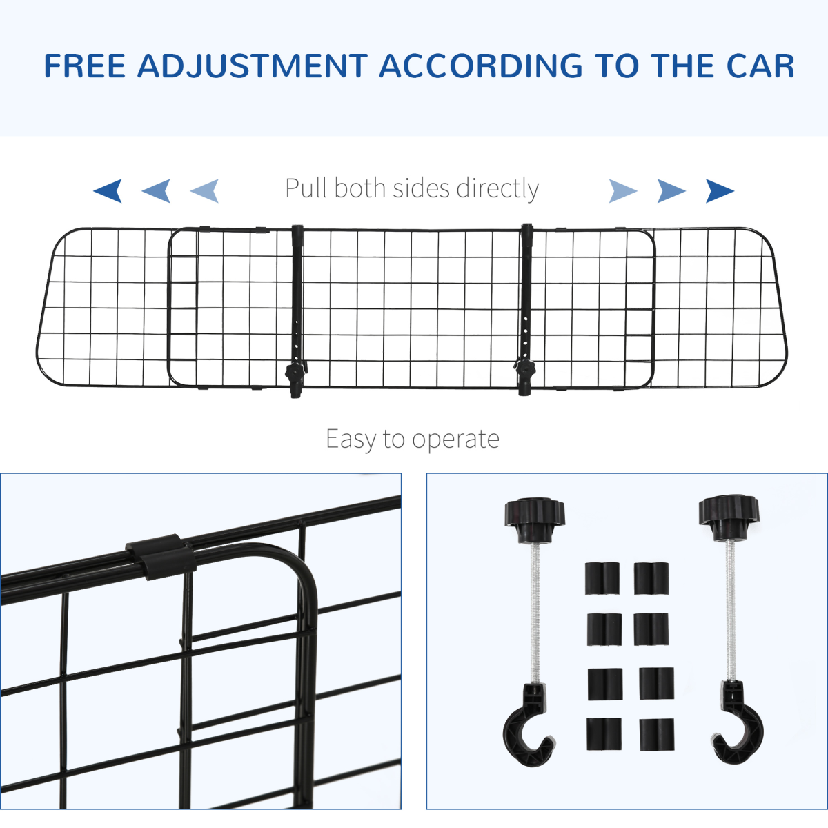 PawHut Heavy Duty Adjustable Dog Car Barrier, 91–152cm – Ventilated Wire Pet Guard for Cars & SUVs, Black