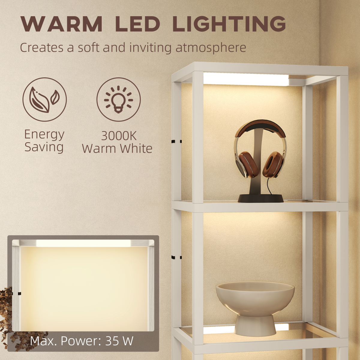 4-Tier Display Shelf LED Floor Lamp, 3000K Warm White