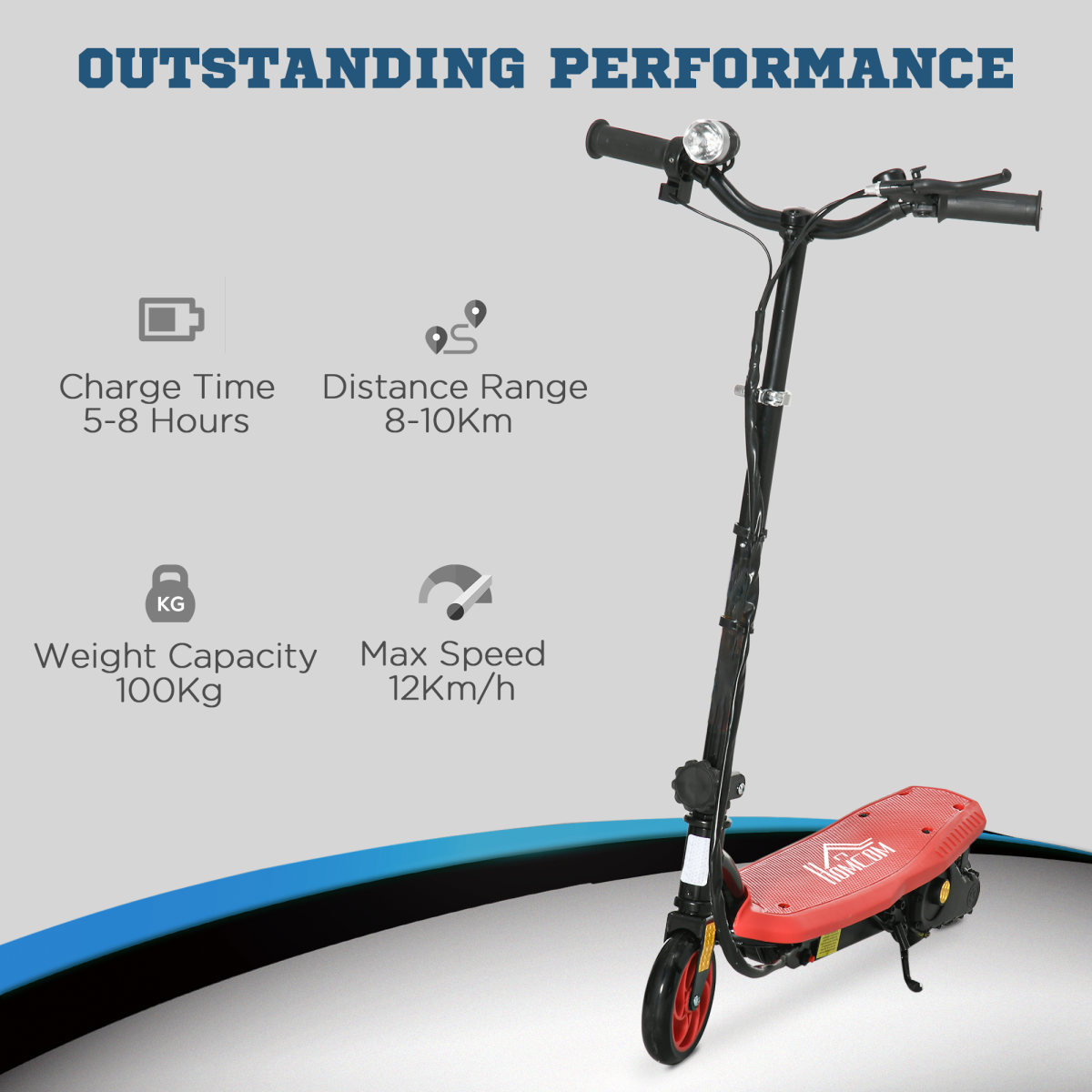 Folding Kids Electric Scooter with LED Headlight, Hand Brake & Adjustable Height – E-Scooter for Ages 7-14, Red