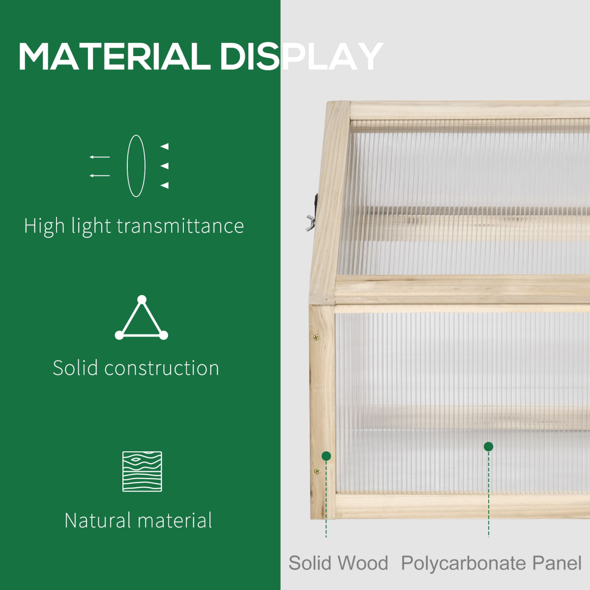 Outsunny Wooden Cold Frame Greenhouse with Polycarbonate Panels and Opening Top – Mini Grow House, Natural