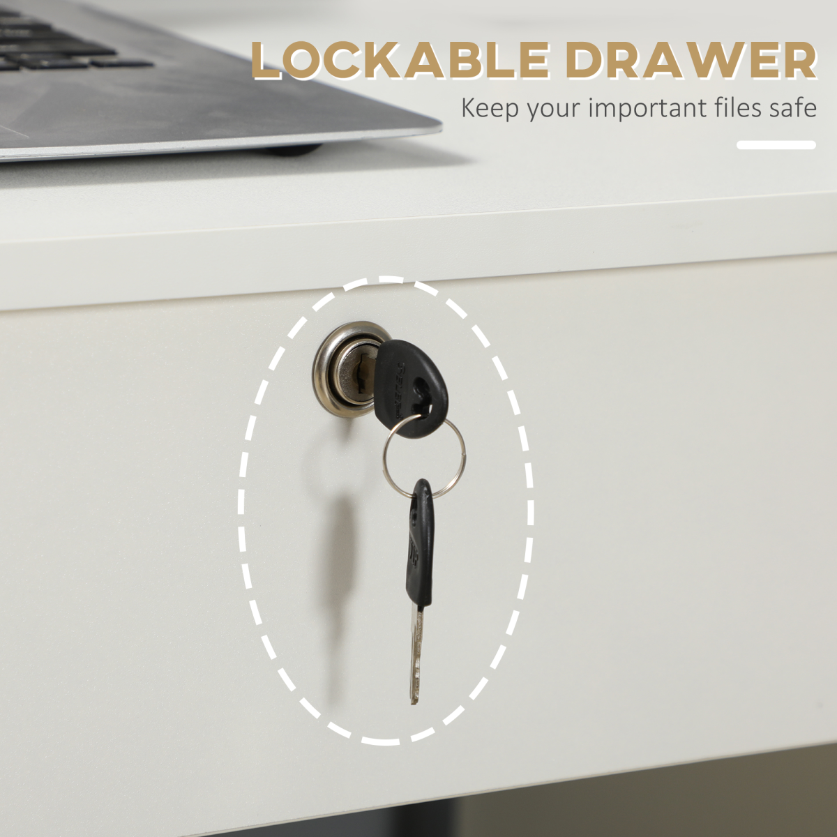 Computer Writing Desk with 5 Drawers & Lockable Drawer – White Home Office Desk with Open Shelf