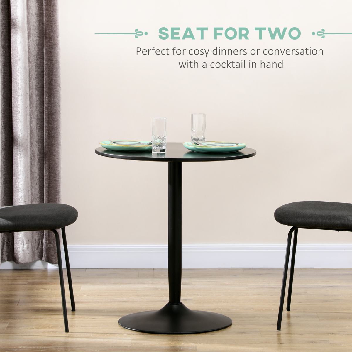 HOMCOM Round 2-Seater Dining Table with Steel Base and Non-Slip Pads – Compact Kitchen Table