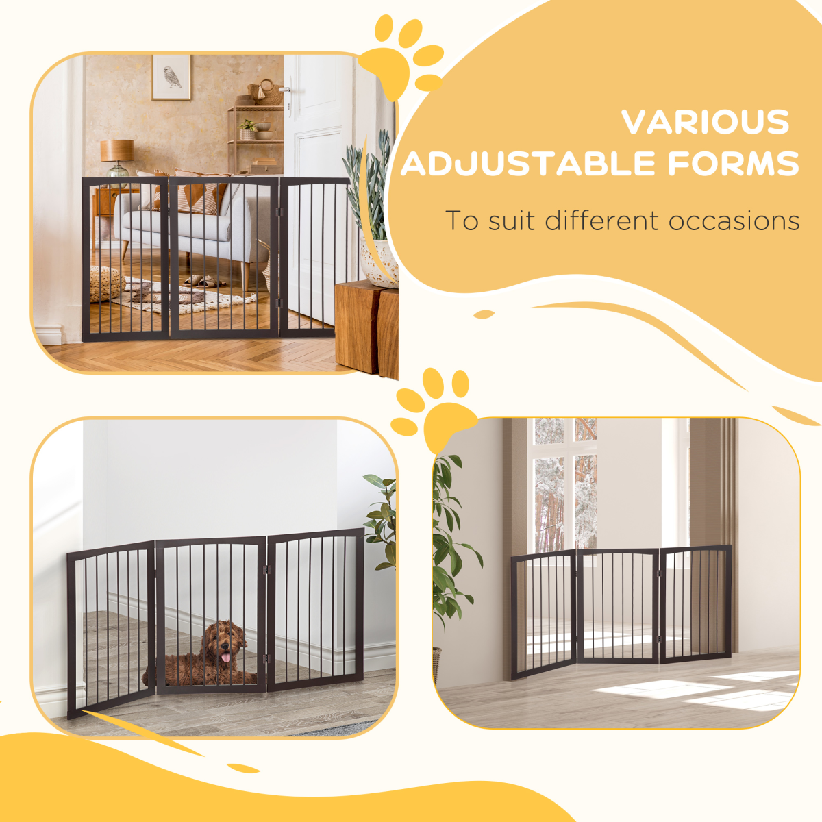 Pawhut Folding Freestanding Pine Wood Pet Gate – 3-Panel Indoor Dog Fence and Safety Barrier for Small Dogs