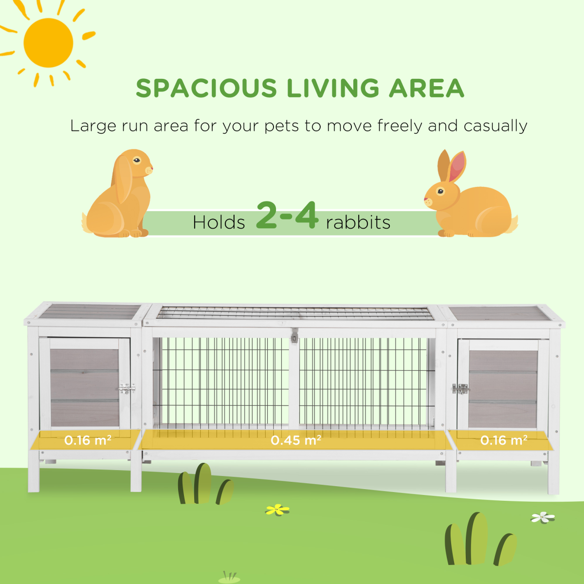 PawHut Indoor Rabbit Hutch with Separable Rooms and Slide-Out Tray – Guinea Pig Cage & Bunny Run, Grey