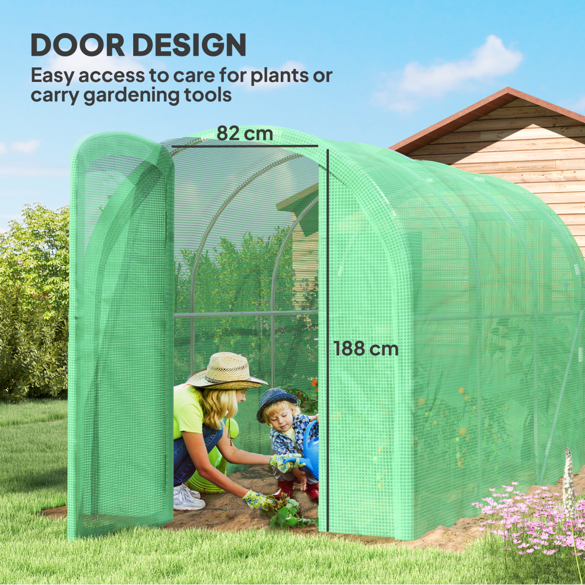 Outsunny 3 x 2 x 2m Polytunnel Greenhouse with Hinged Door, Galvanised Steel Frame, Clear PE Cover