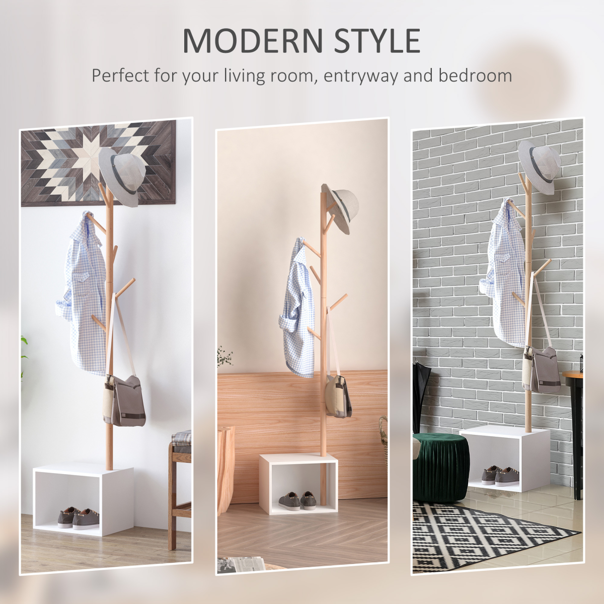 HOMCOM Hallway Coat Rack Stand with Storage Bench & Shoe Cubby – Entryway Organiser