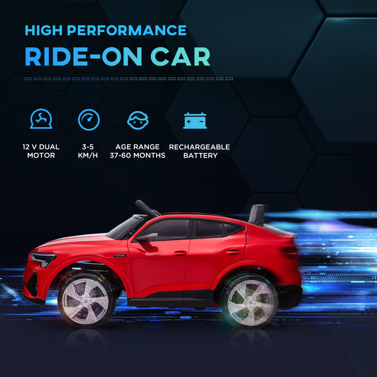 HOMCOM Audi E-tron 12V Kids Electric Ride-On Car with Remote Control, Lights & Music – Licensed Toy Car, Red