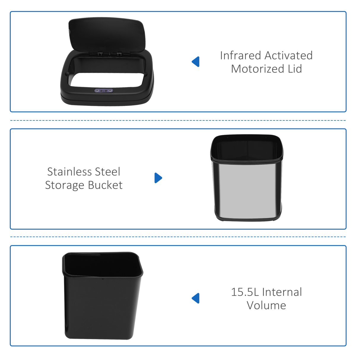 HOMCOM 20L Stainless Steel Automatic Sensor Kitchen Bin with Removable Bucket
